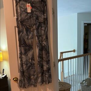 SHEER- Cider Blue and Gray Sheer Print Flared leg Pants